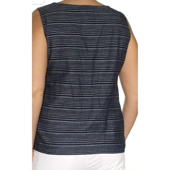 Eileen Fisher XL Organic Cotton Linen Modal Blend Blue Striped Tank Top EUC 9204 - Picture 3 of 8